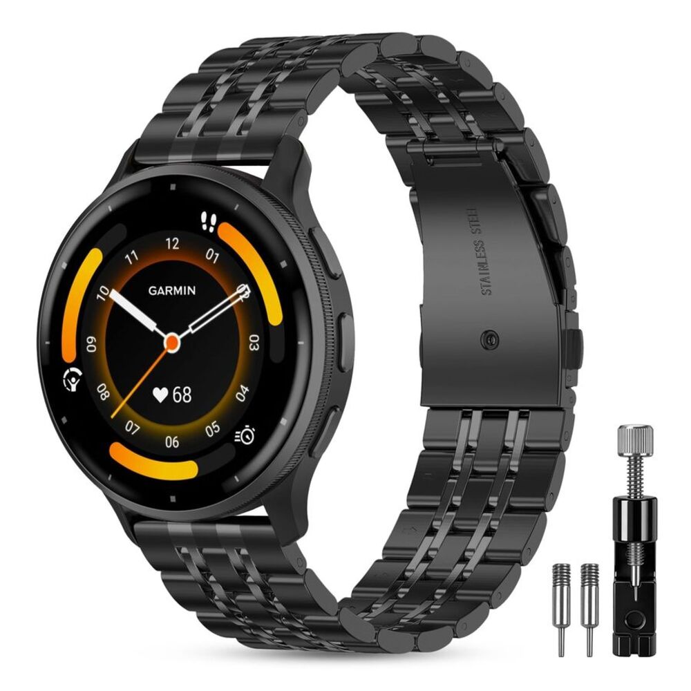 22mm Black Stainless Steel Garmin Compatible Watch Band Quick Release